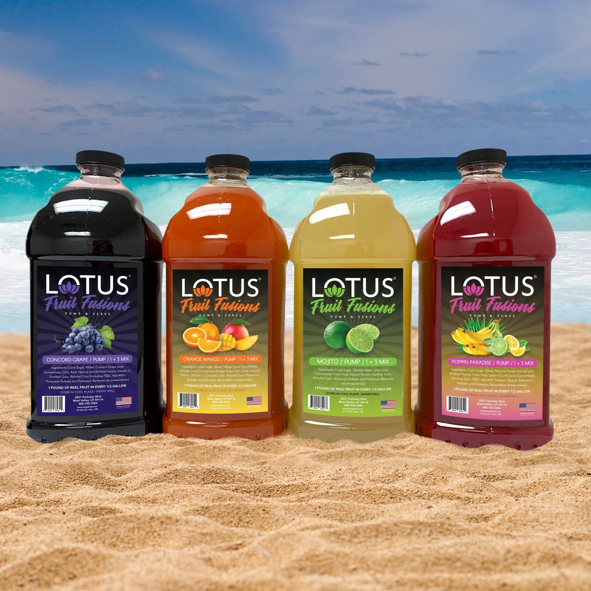 Lotus Fruit Fusion 1/2 Gallon Concentrate Bottles.