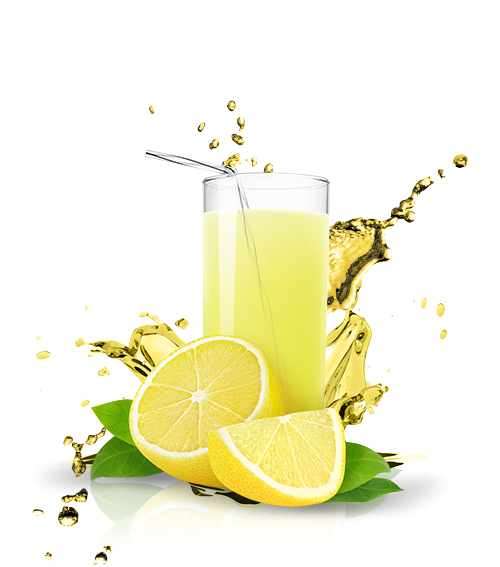 Picture of glass of lemonade with lemons in front